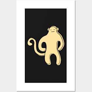 Cute Silly Simple Minimalist Pastel Yellow Monkey Pink Pattern Posters and Art